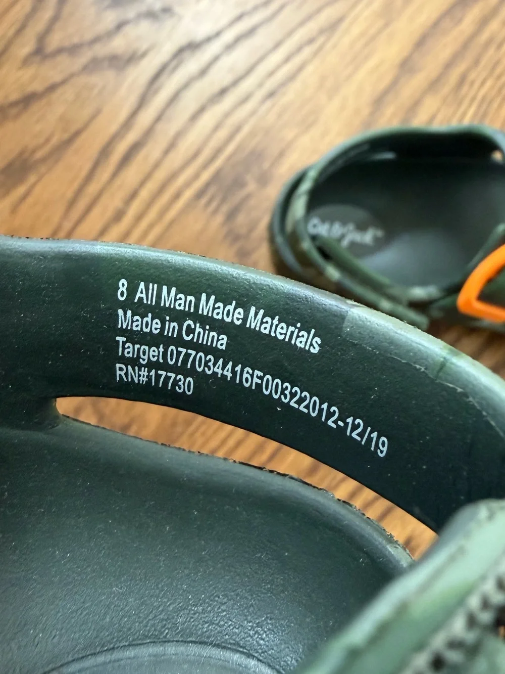 Cat & Jack Green Camo Sandals with Orange Buckles, toddler size 8